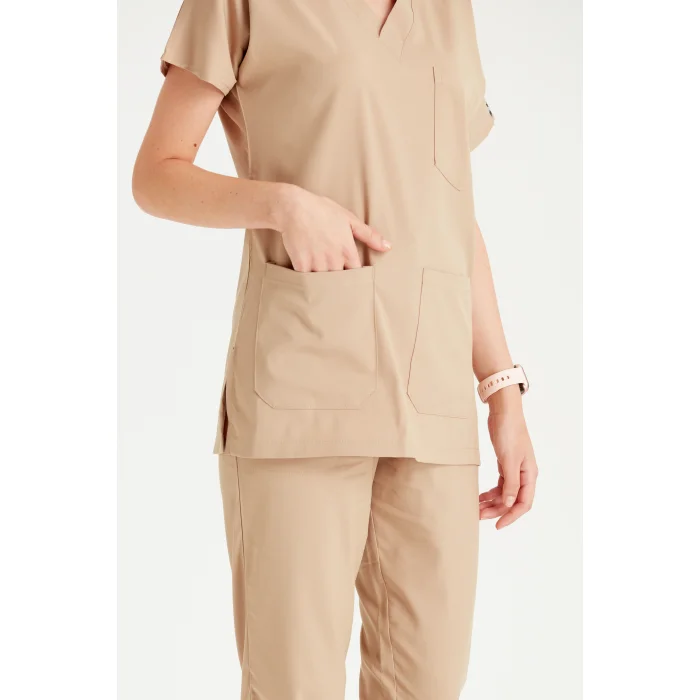 Bej Renk Tek Üst Likra Kumaş Dr Greys Kesim