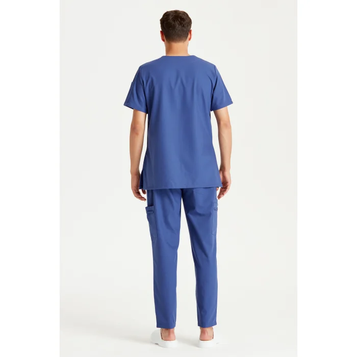 Gece Mavi Renkli Cerrahi Takım Liza Likralı V Yaka Forma