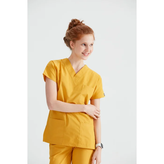 Sarı Renkli Terikoton Cerrahi Forma Takımı İnce Kumaş Dr. Greys Kesim