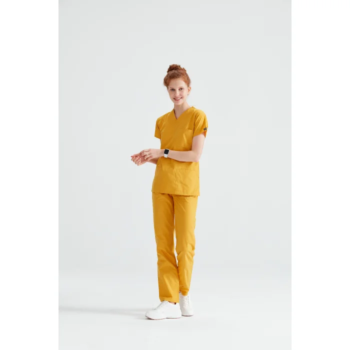 Sarı Renkli Terikoton Cerrahi Forma Takımı İnce Kumaş Dr. Greys Kesim