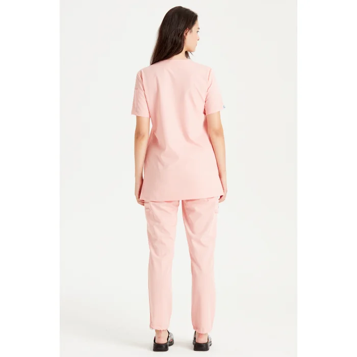 Somon Renkli Cerrahi Takım Liza Likralı V Yaka Forma