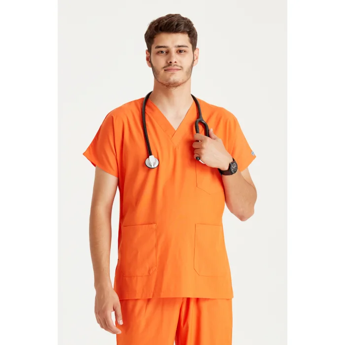 Turuncu Likra kumaş Cerrahi takım V Yaka Forma