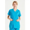 Turkuaz Renkli Cerrahi Takım Terikoton İnce Kumaş V Yaka Forma