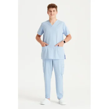 Bebe Mavisi Renkli Cerrahi Takım Liza Likralı V Yaka Forma