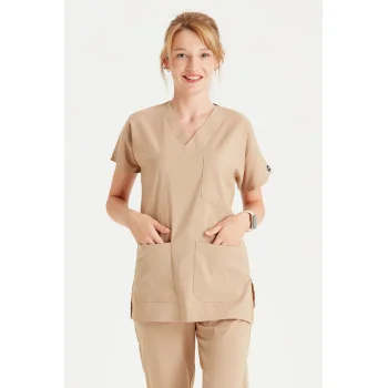 Bej Renk Tek Üst Likra Kumaş Dr Greys Kesim