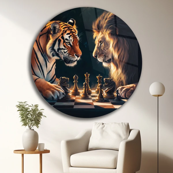 Arslan ve Kaplan Satranç Cam Tablo