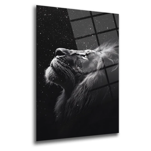 Siyah Beyaz Arslan Portresi Cam Tablo