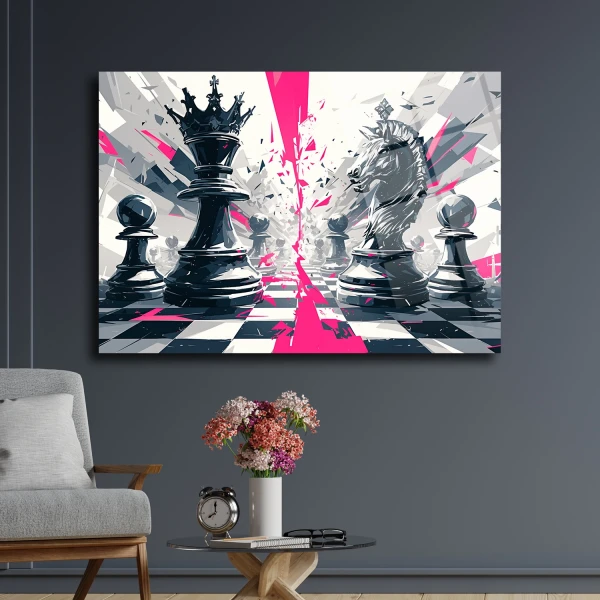 Soyut Satranç Taşları Sanat Tarzı Cam Tablo