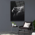 Siyah Beyaz Arslan Portresi Cam Tablo