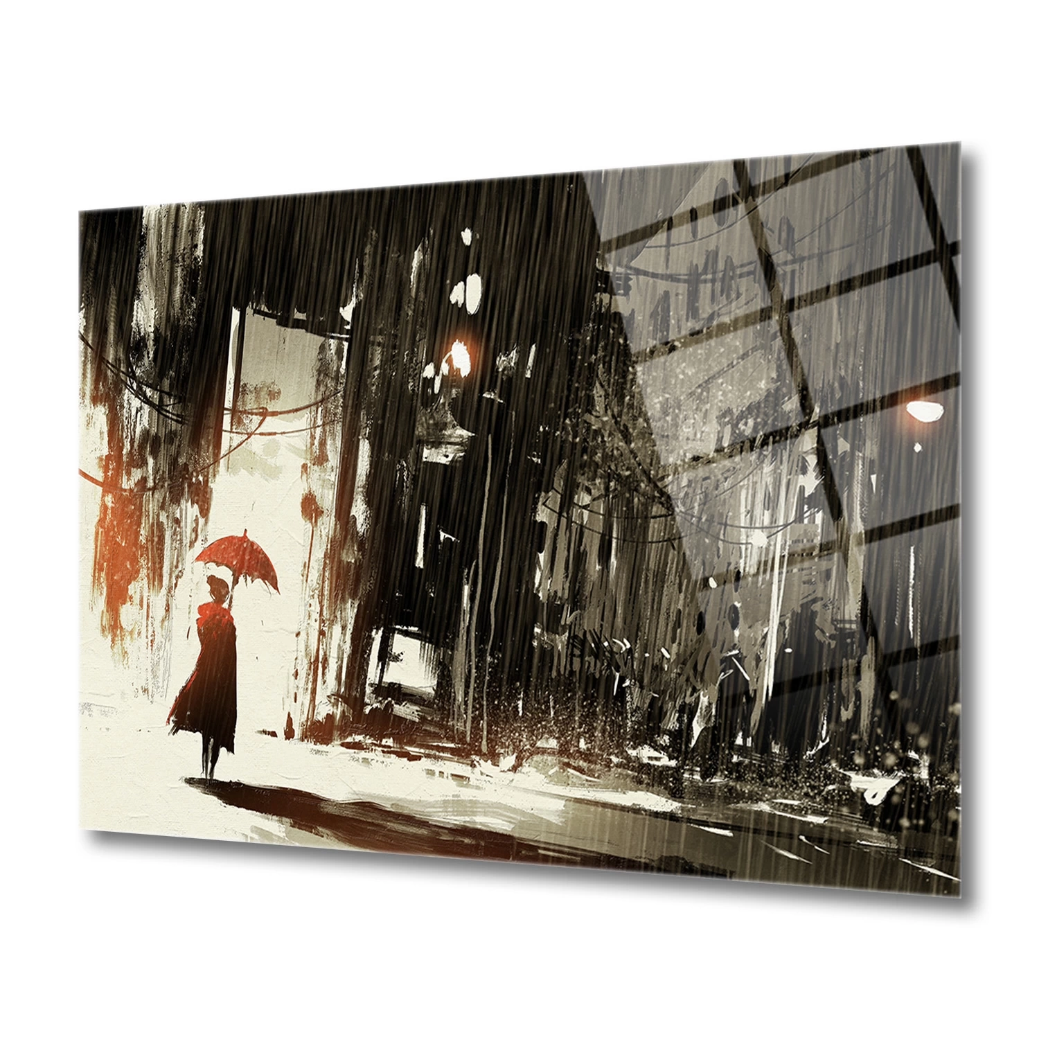 Şemsiyeli Yalnız Kadın Cam Tablo