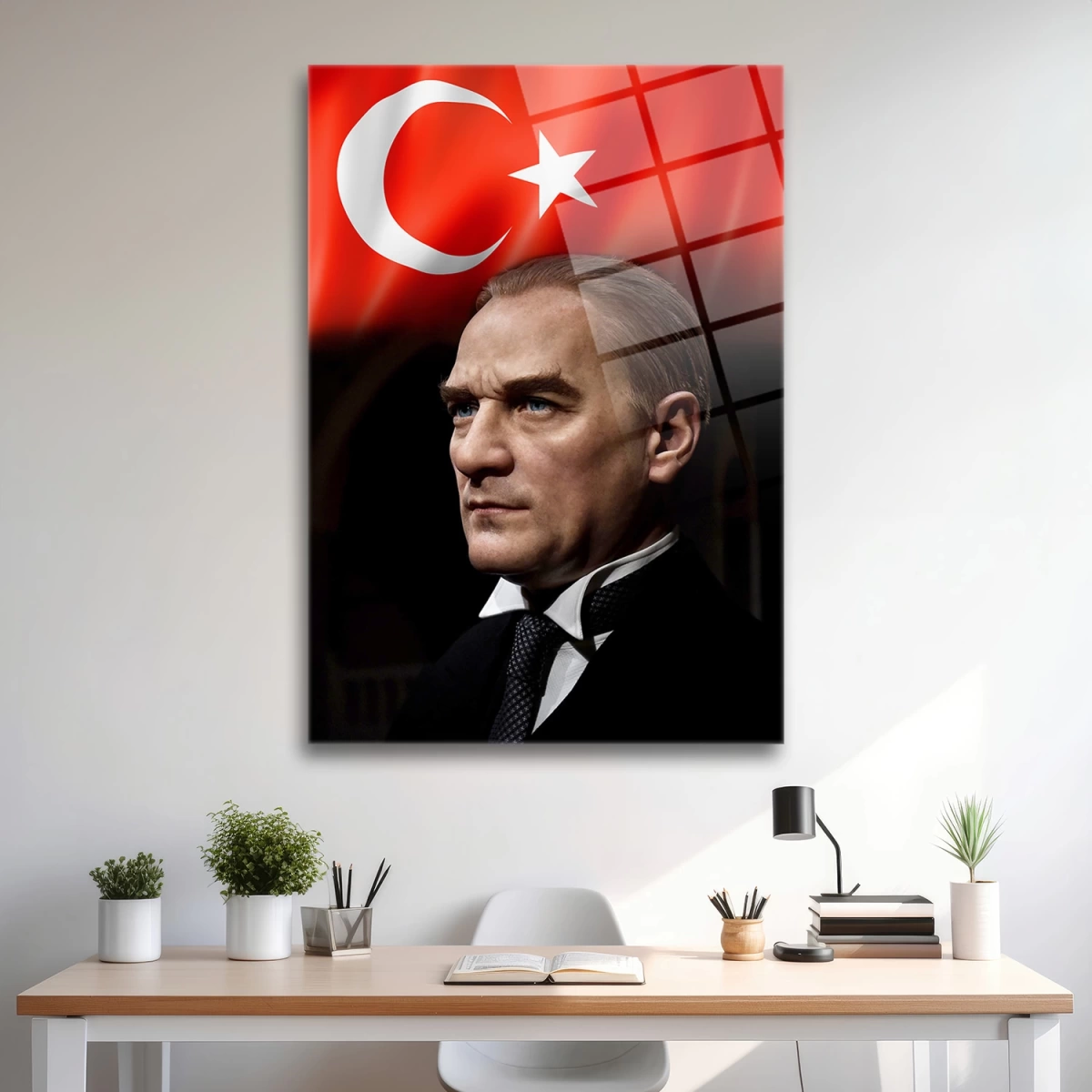 Atatürk & Türk Bayrağı Cam Tablo