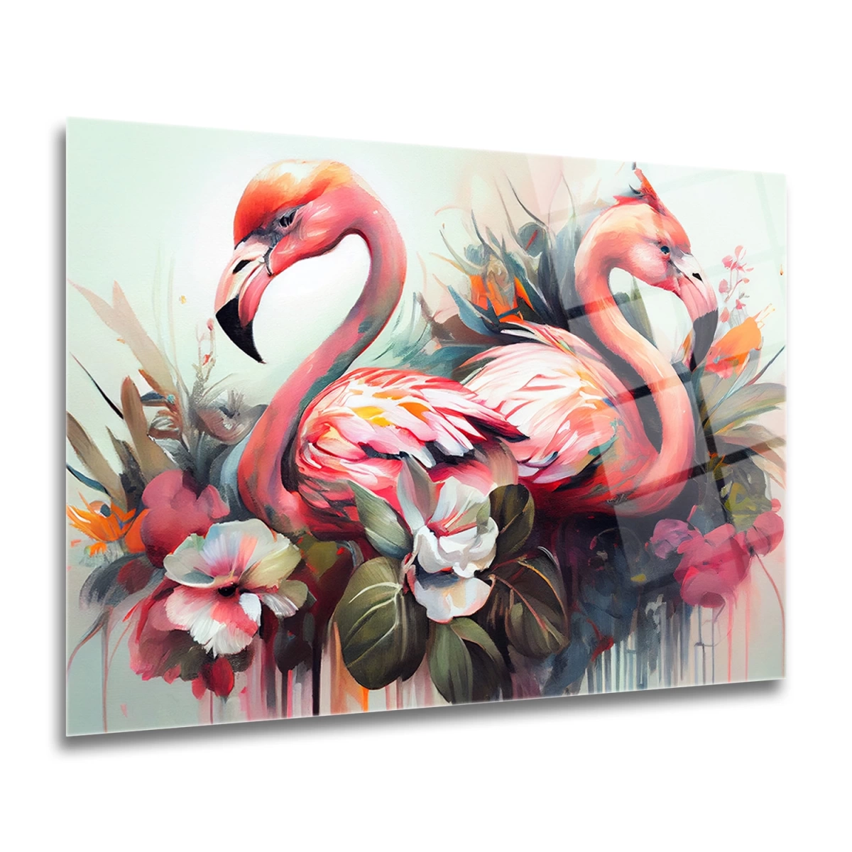 Flamingo & Çiçek Sanat Cam Tablo