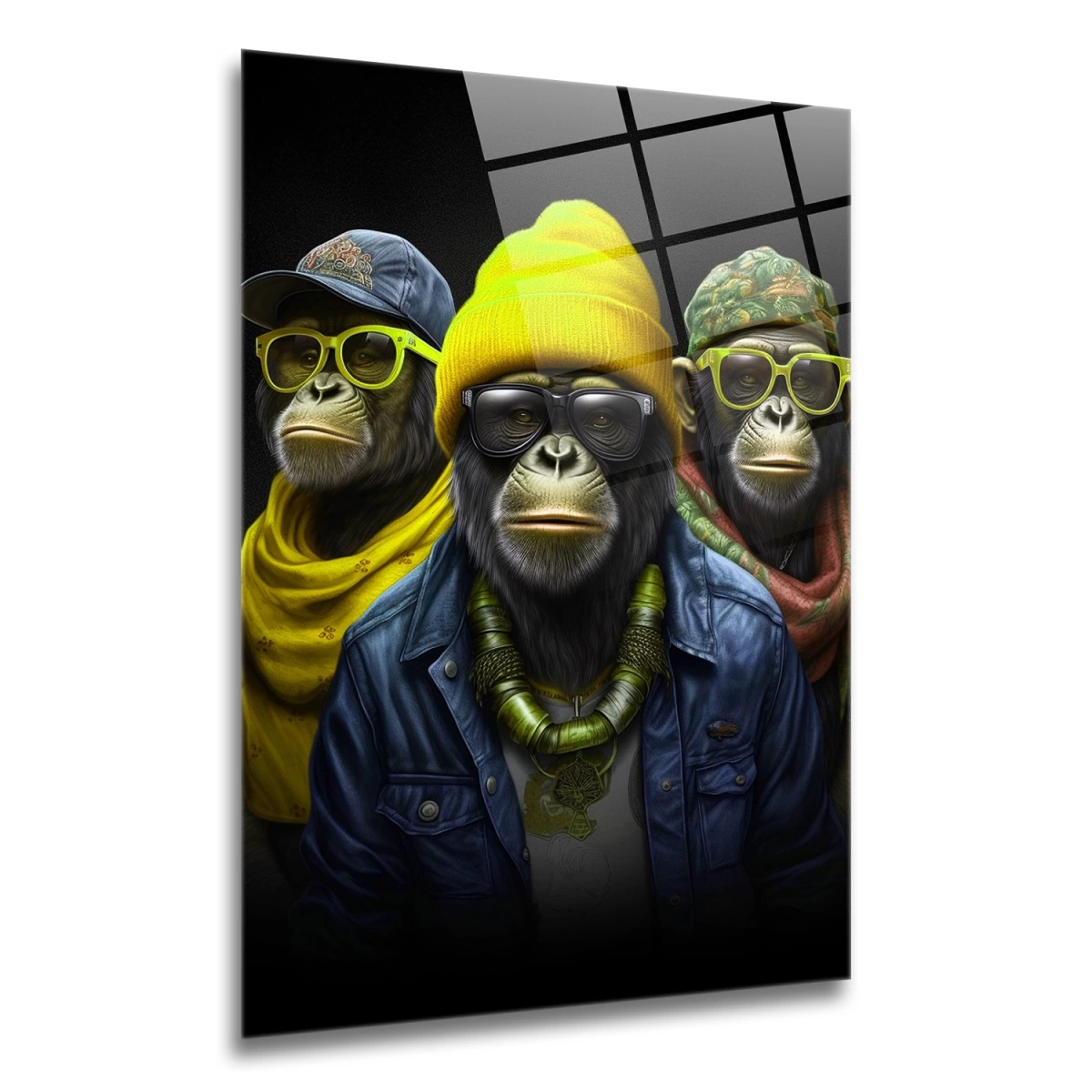 Üçlü Maymun Cam Tablo
