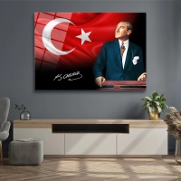 Atatürk & Türk Bayrağı Cam Tablo