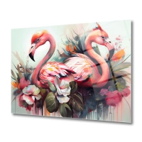 Flamingo & Çiçek Sanat Cam Tablo