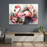 Flamingo & Çiçek Sanat Cam Tablo