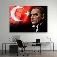 Türk Bayrağı & Atatürk Cam Tablo