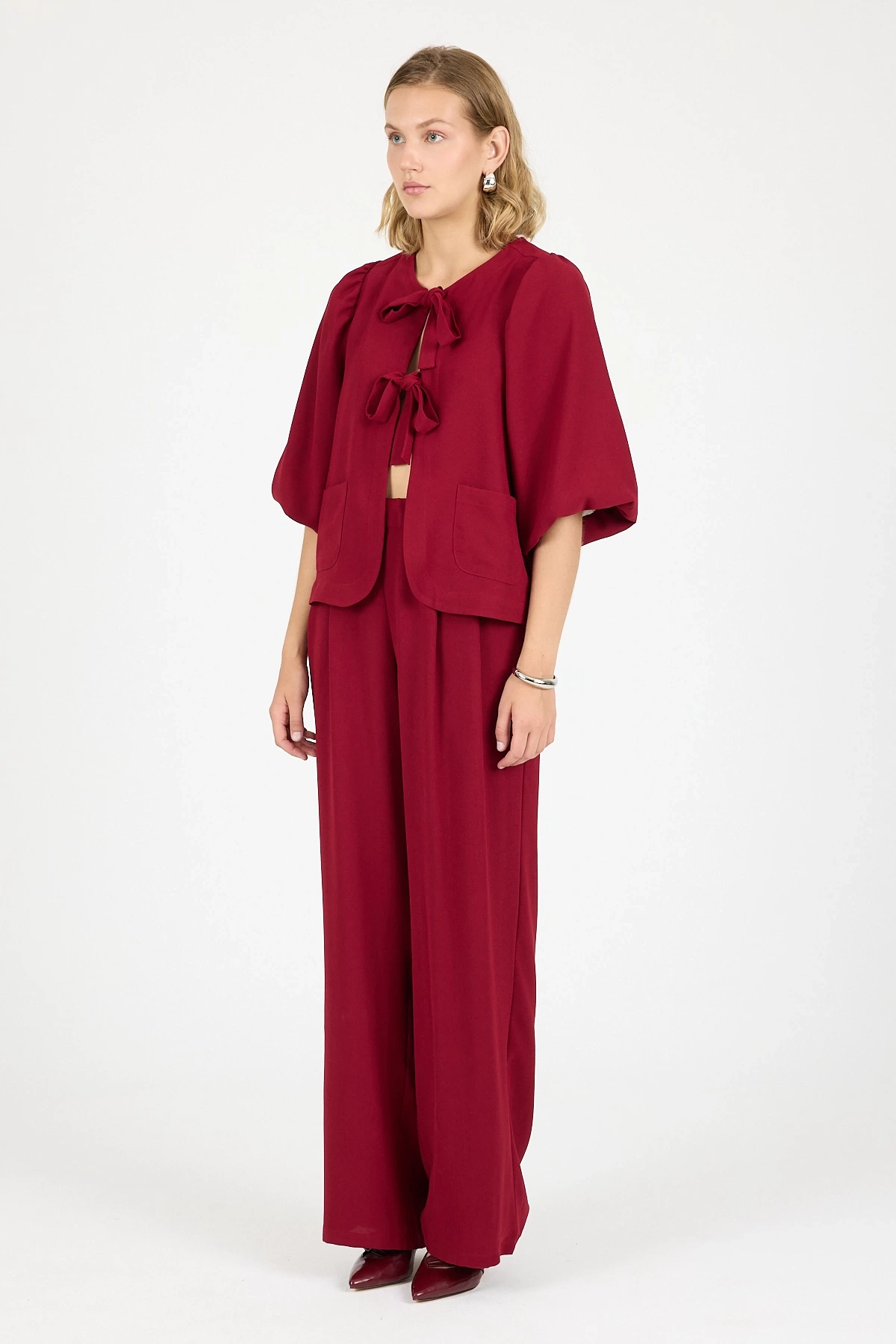 2J252202 KREP BAĞLAMALI CEKET BORDO