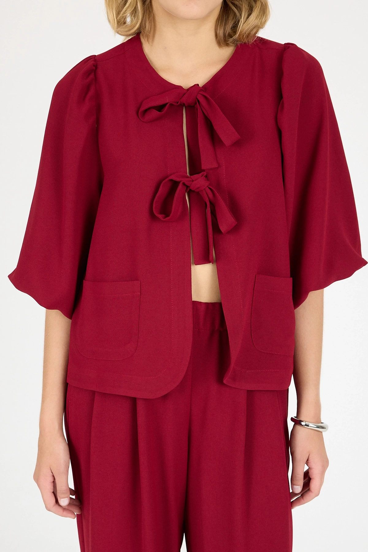 2J252202 KREP BAĞLAMALI CEKET BORDO