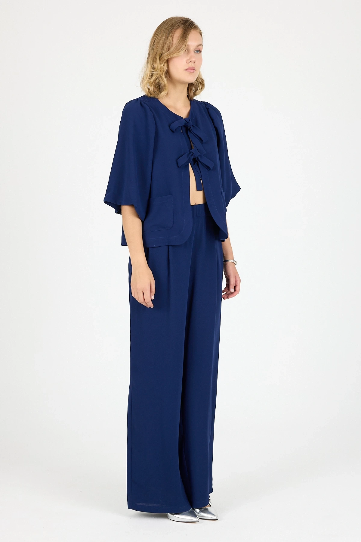 2J252202 KREP BAĞLAMALI CEKET İNDİGO