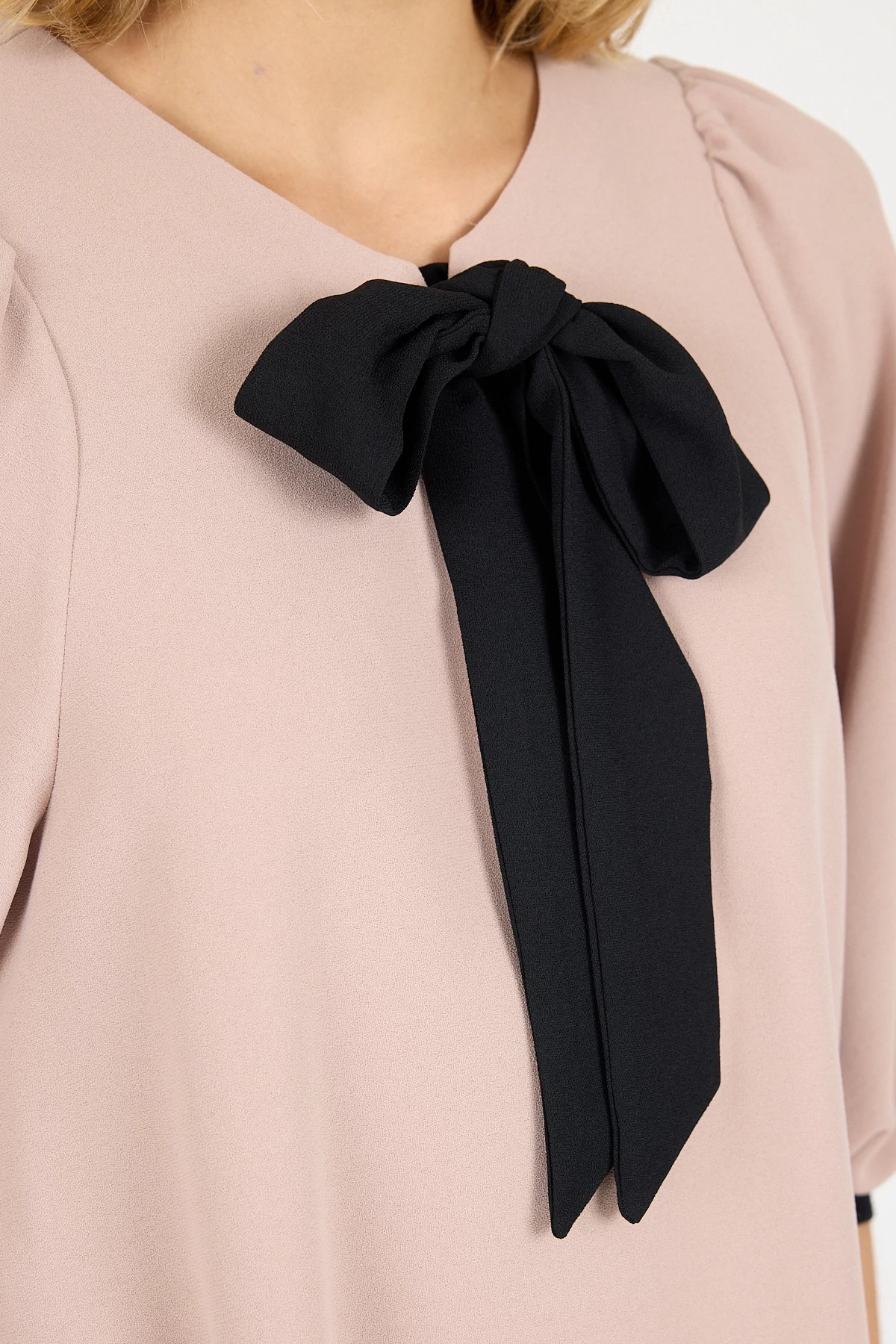 5J255503 KREP FULARLI ELBİSE BEJ