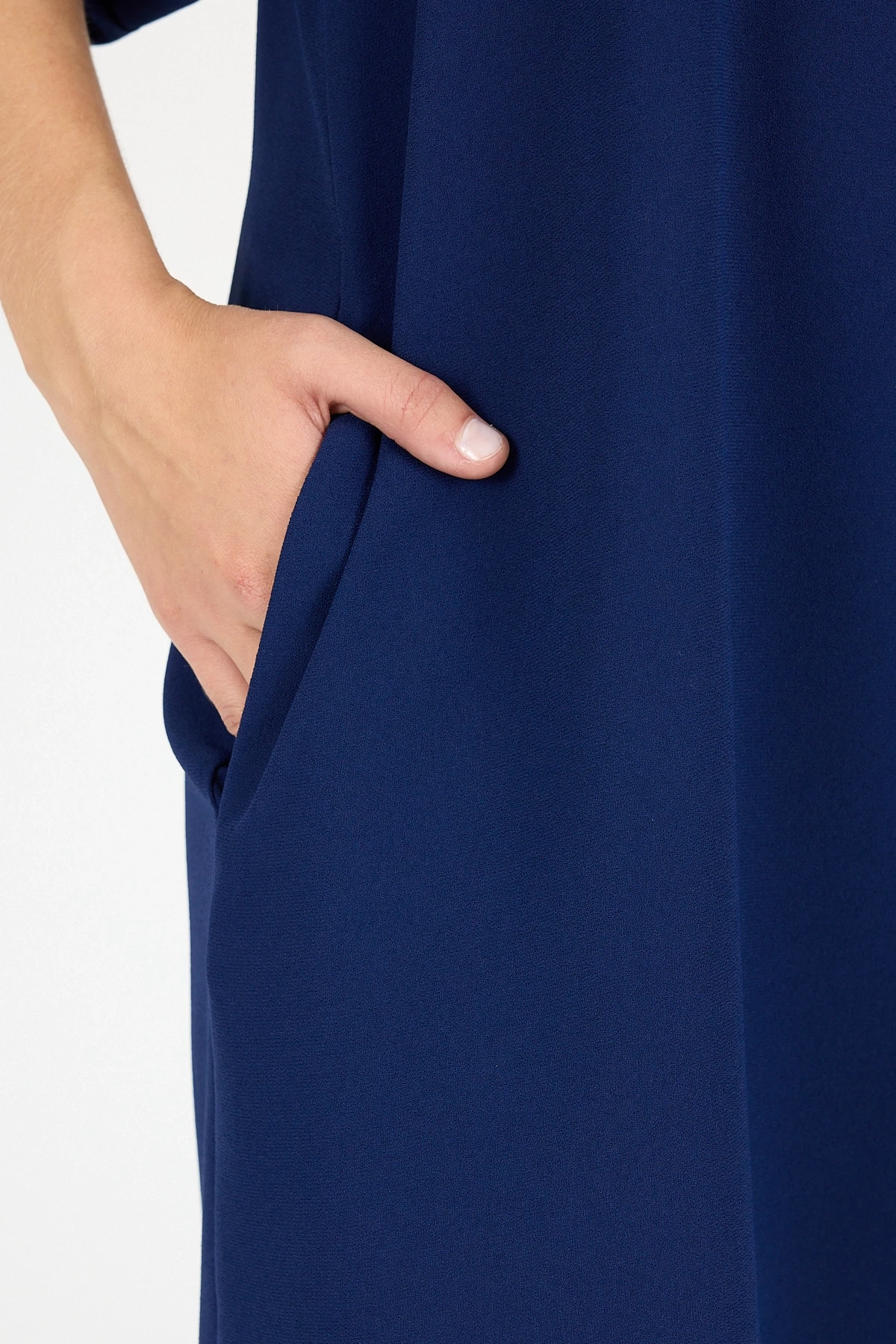 5J255503 KREP FULARLI ELBİSE İNDİGO