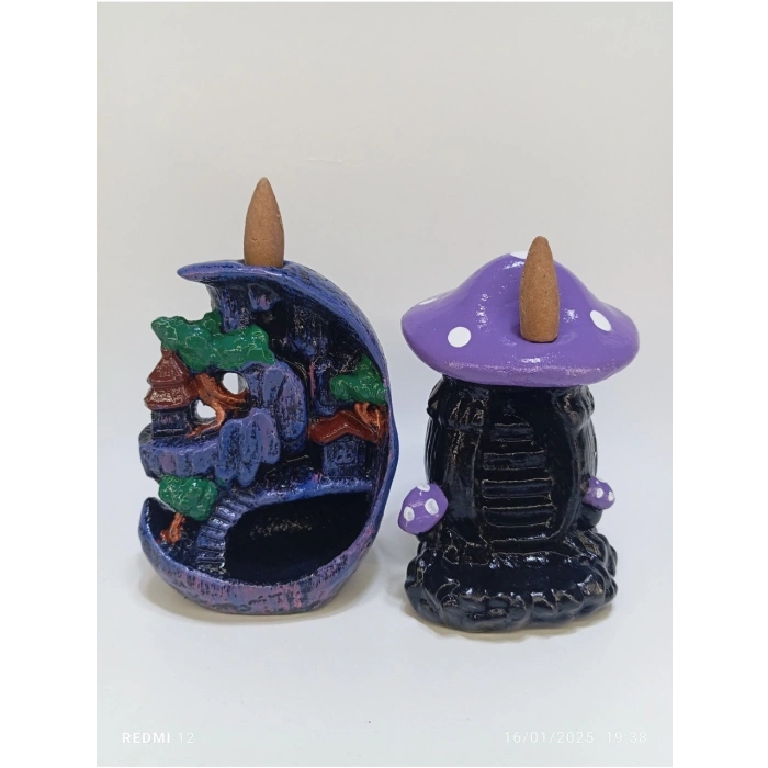 Mini Ay Mini Mor Mantar Geri Akış Şelale Tütsülük Buhurdanlık LOTUS 10 Adet Tütsü Hediyeli