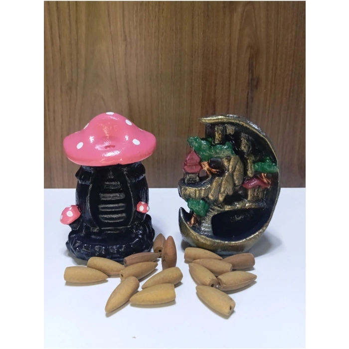 Mini Ay Mini Mantar Geri Akış Şelale Tütsülük Buhurdanlık 10 adet tütsü hediyeli