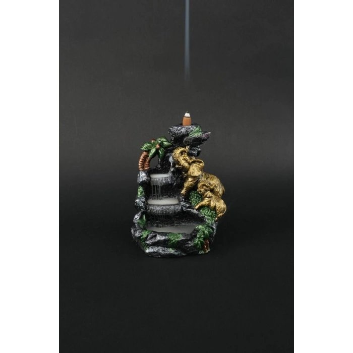 Tedi Sanat Altın Filli Dağ Geri Akış Şelale Tütsülük ( 10 ADET TÜTSÜ HEDİYELİ ) Buhurdanlık