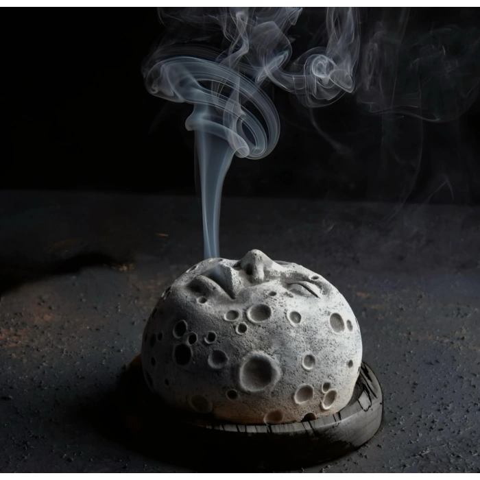 Tedisanat Gri Ay Yüzü Konik Tütsülük | Duman Efektli Dekoratif + 10 adet tütsü hediyeli
