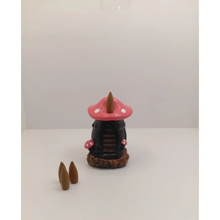 Tedi Sanat Pembe Mantar Mini Geri Akış Konik Tütsülük Buhurdanlık