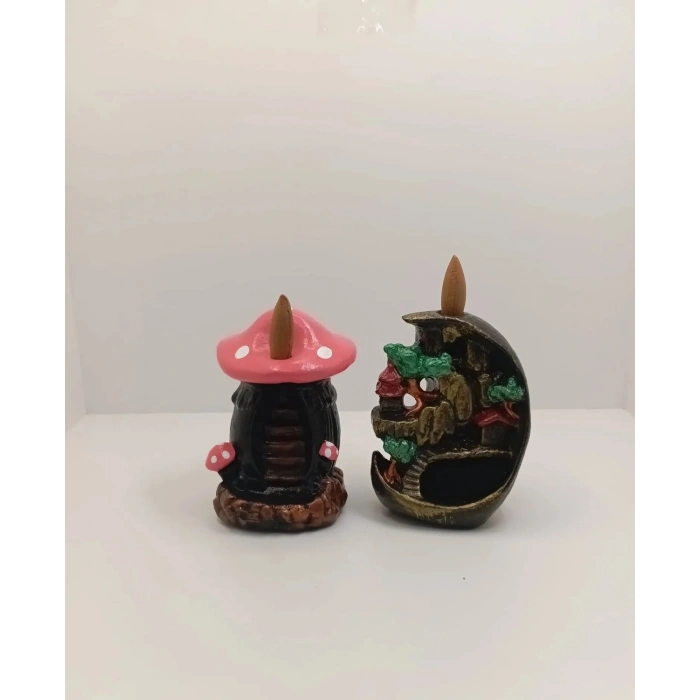 Tedi Sanat Mini Ay Mini Mantar Geri Akış Şelale Tütsülük Buhurdanlık 10 Adet Tütsü Hediyeli