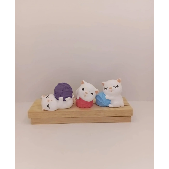 Tedi Sanat Kedi Biblo Dekoratif 3 Lü
