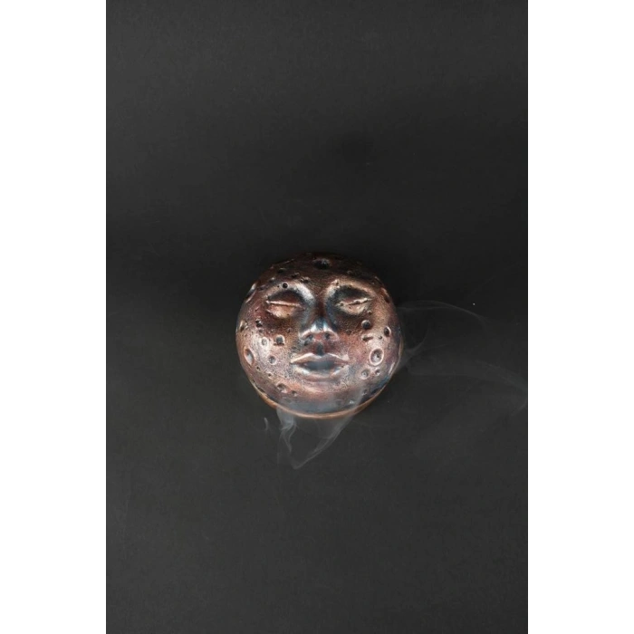 Tedisanat Bakır Ay Yüzü Konik Tütsülük | Duman Efektli Dekoratif + 10 adet tütsü hediyeli