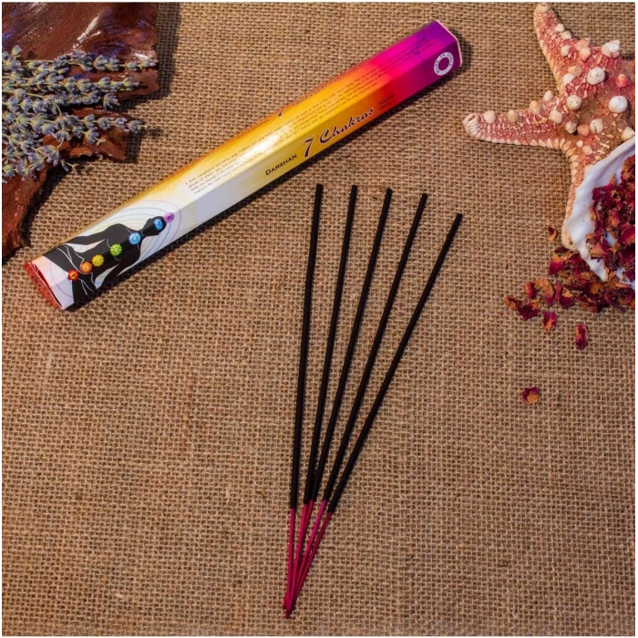 Darshan International 7 Chakras Hexa 20li Çubuk Tütsü (1 Saate Kadar Yanma Süresi)