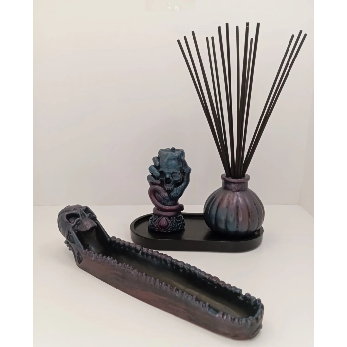 Tedisanat Mistik Kuru Kafa Tütsülük Seti | Çubuk Tütsülük + 3’lü Vazo Dekoratif Ev Ofis Aksesuarı