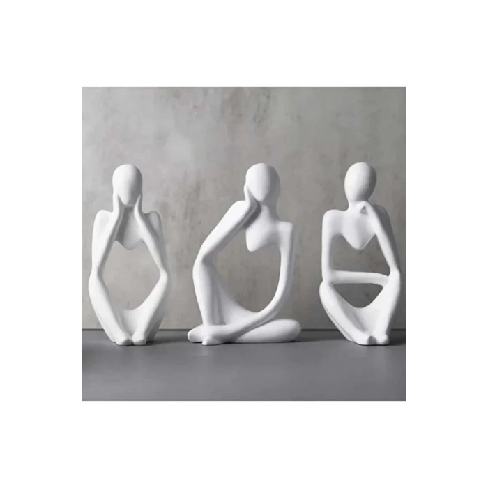 Tedisanat 3lü Soyut Düşünen Adam Heykel Biblo Seti - Modern Dekoratif Ev Ofis Aksesuarı