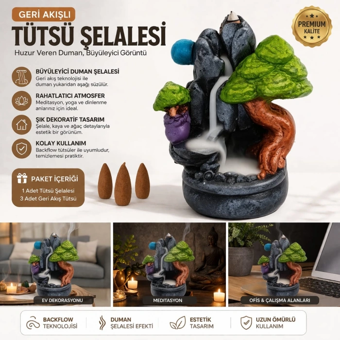 Tedisanat Dekoratif Geri Akışlı Tütsü Şelalesi Backflow Tütsülük Duman Efektli