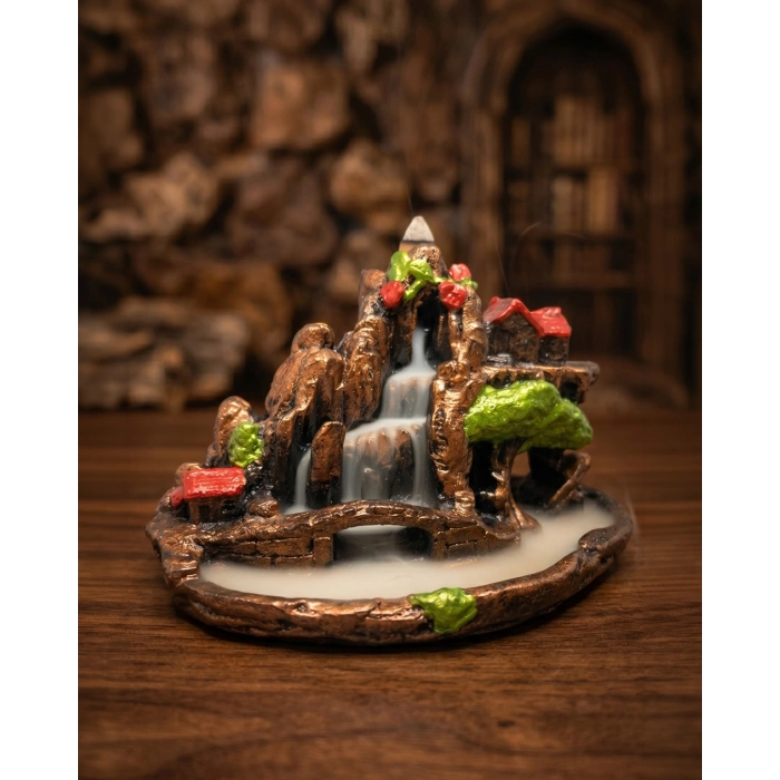 Mini Köprülü Dağ Şelale [ 10 adet tütsü hediyeli ] Geri Akış Tütsülük Buhurdanlık Oda Kokusu