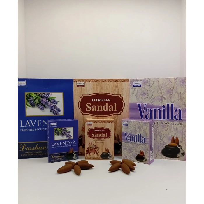 Tedisanat Darshan Geri Akış Tütsü Seti (LAVANTA-SANDAL-VANİLYA) 30 ADET