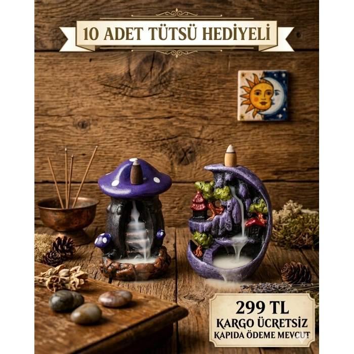 Tedisanat Mini Ay Mini Mor Mantar Geri Akış Şelale Tütsülük 10 Adet Tütsü Hediyeli