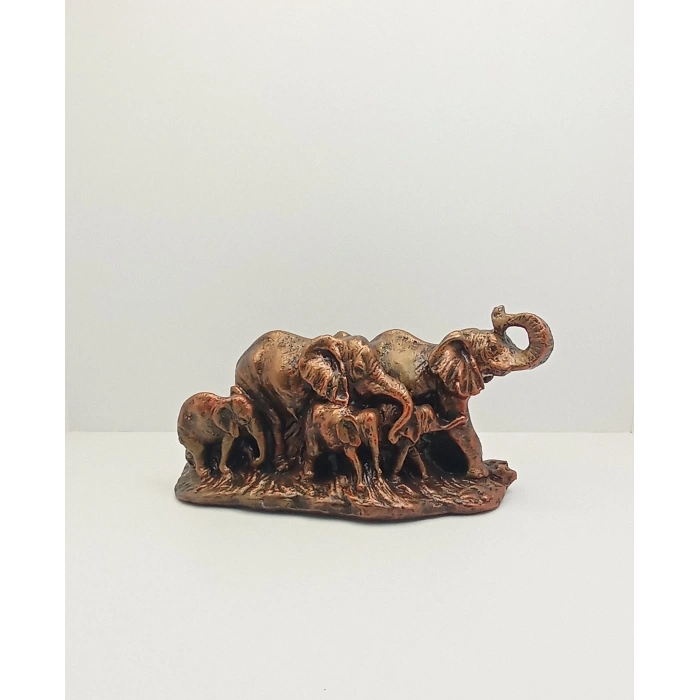 Tedisanat Yavrulu Fil Biblo | Dekoratif Fil Ailesi Heykeli & Anlamlı Hediyelik Ürün