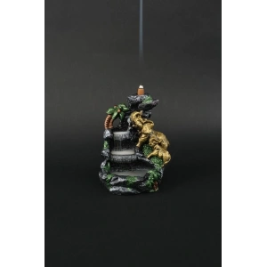 Tedi Sanat Altın Filli Dağ Geri Akış Şelale Tütsülük ( 10 ADET TÜTSÜ HEDİYELİ ) Buhurdanlık