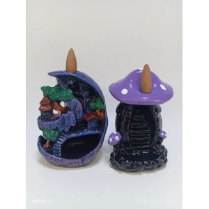 Tedi Sanat Mini Ay Mini Mor Mantar Geri Akış Şelale Tütsülük Buhurdanlık Lotus 10 Adet Tütsü Hediyeli