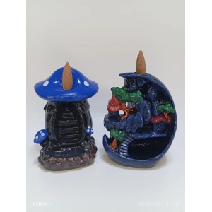 Tedi Sanat Mini Ay Mini Mavi Mantar Geri Akış Şelale Tütsülük Buhurdanlık 10 Adet Tütsü Hediyeli
