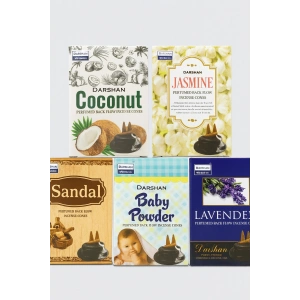 Darshan Ters Geri Akışlı Şelale Tütsü 5li Set (Coconut - Jasmine - Sandal - Baby Powder - Lavender)