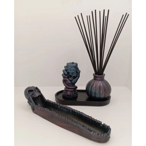 Tedisanat Mistik Kuru Kafa Tütsülük Seti | Çubuk Tütsülük + 3’lü Vazo Dekoratif Ev Ofis Aksesuarı
