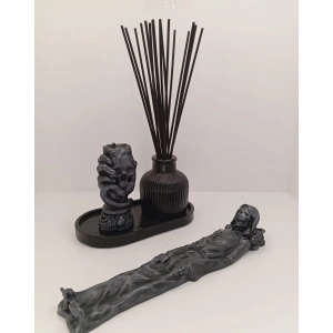 Tedisanat Buhur Bekçisi Kuru Kafa Çubuk Tütsülük + 3’lü Vazo Set | Dekoratif Tütsü Tutucu & Ev Ofis Aksesuarı