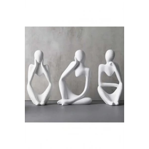 Tedisanat 3lü Soyut Düşünen Adam Heykel Biblo Seti - Modern Dekoratif Ev Ofis Aksesuarı