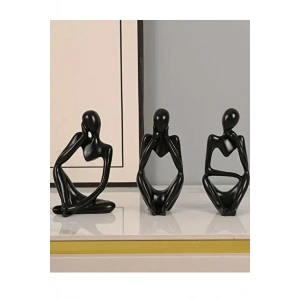 3lü Siyah Soyut Düşünen Adam Heykel Biblo Seti - Modern Dekoratif Ev Ofis Aksesuarı